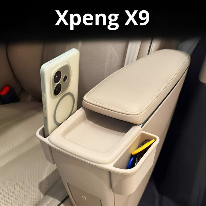 Xpeng X9 Zero gravity second row armrest wireless charging silicone organizer