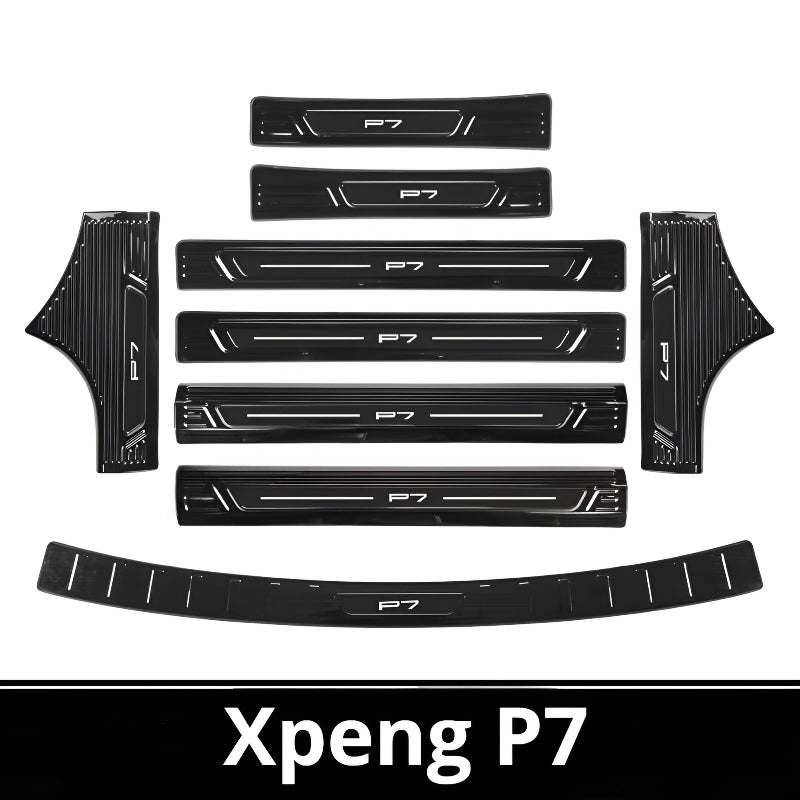 Xpeng P7 Door Sill & Trunk Protection Strips, Stainless Steel Kick Guard