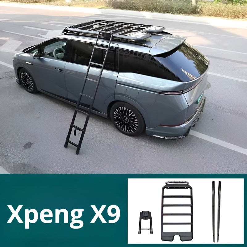 XPeng X9 roof rack platform with folding side ladder for easy roof access