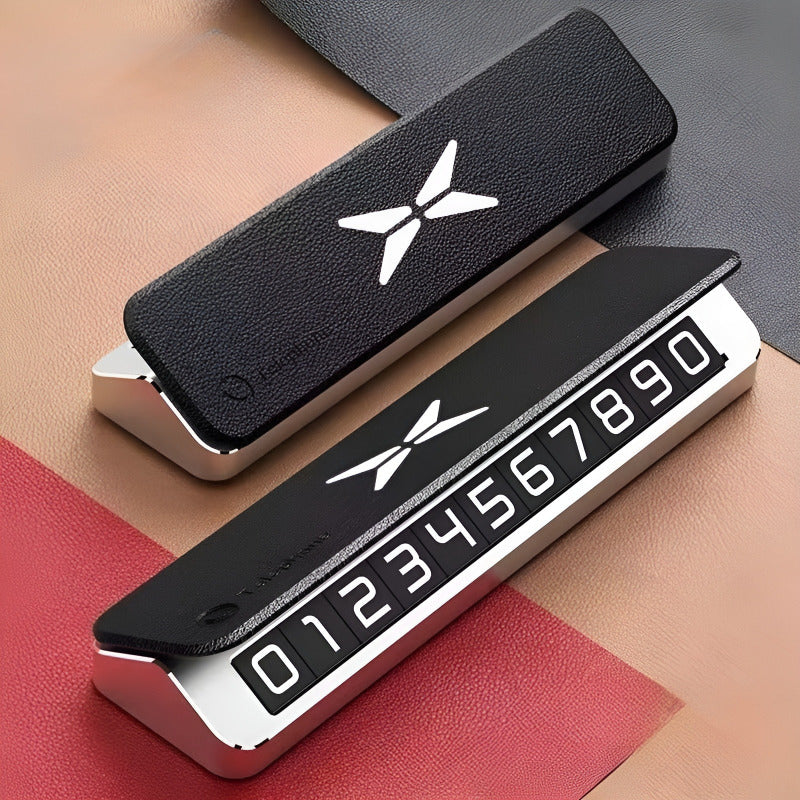 XPeng Parking Number Plate Black Leather Cover View