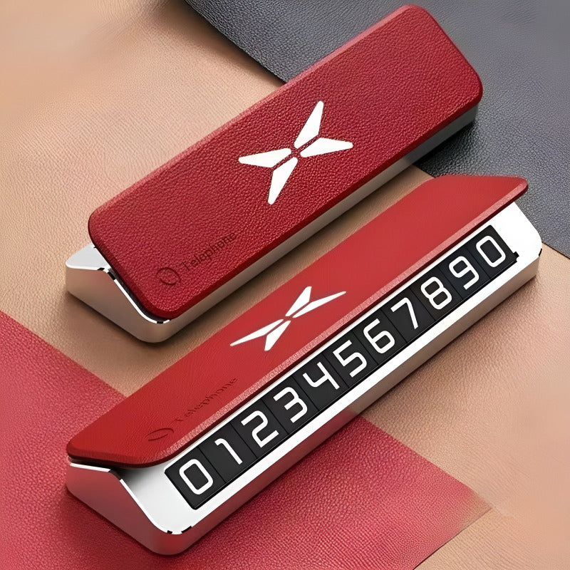 XPeng Parking Number Plate Red Leather Cover View