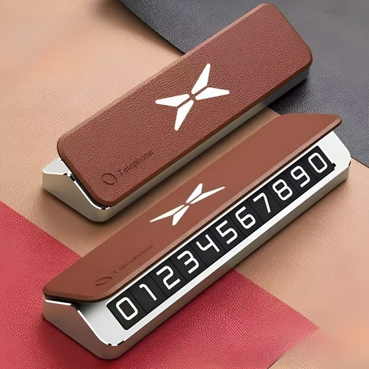 XPeng Parking Number Plate Brown Leather Cover View