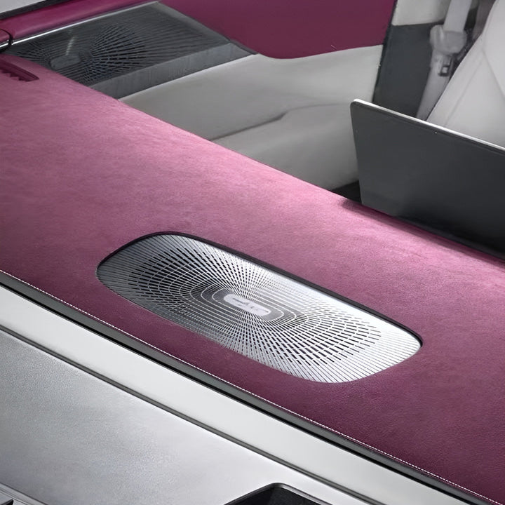 XPeng X9 Alcantara Dashboard Cover (Beige Line) installed on dashboard