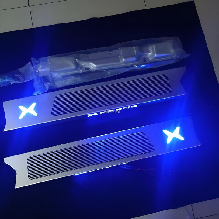 XPeng X9 Center Door Sill Installed with Blue LED Light