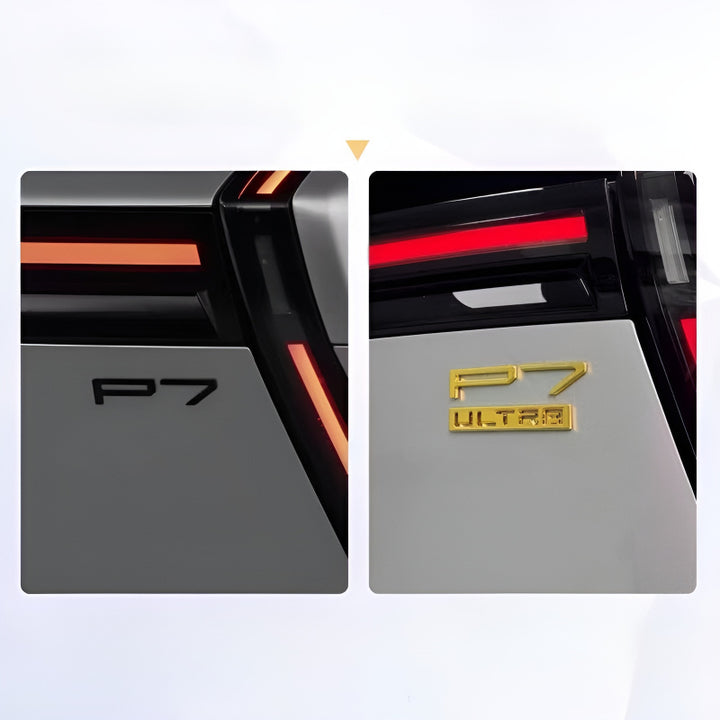 XPeng P7 Gold Badge Before and After Installation