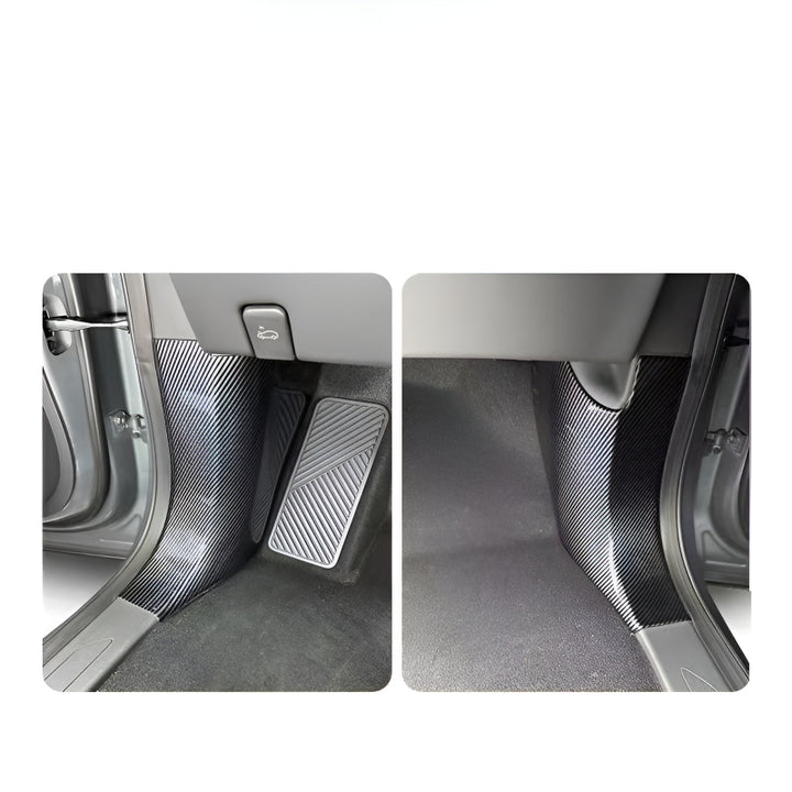 XPeng X9 door sill wrap carbon fiber pattern close-up