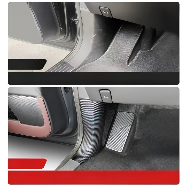 XPeng X9 door sill wrap before and after installation
