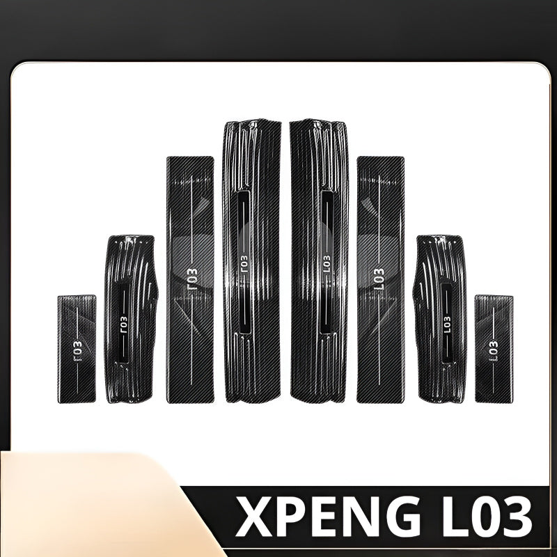 XPENG L03 Door Sill Protection Strips - 8 PCS Front & Rear Set Carbon Fiber Pattern