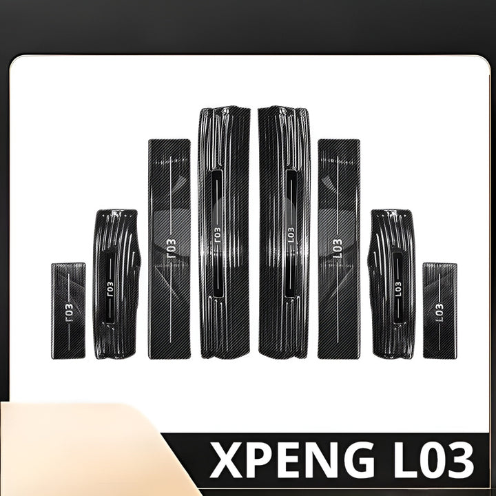 XPENG L03 Door Sill Protection Strips - 8 PCS Front & Rear Set Carbon Fiber Pattern