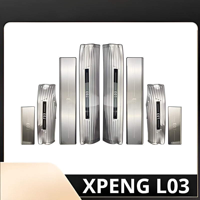 XPENG L03 Door Sill Protection Strips - 8 PCS Front & Rear Set Silver-Titanium