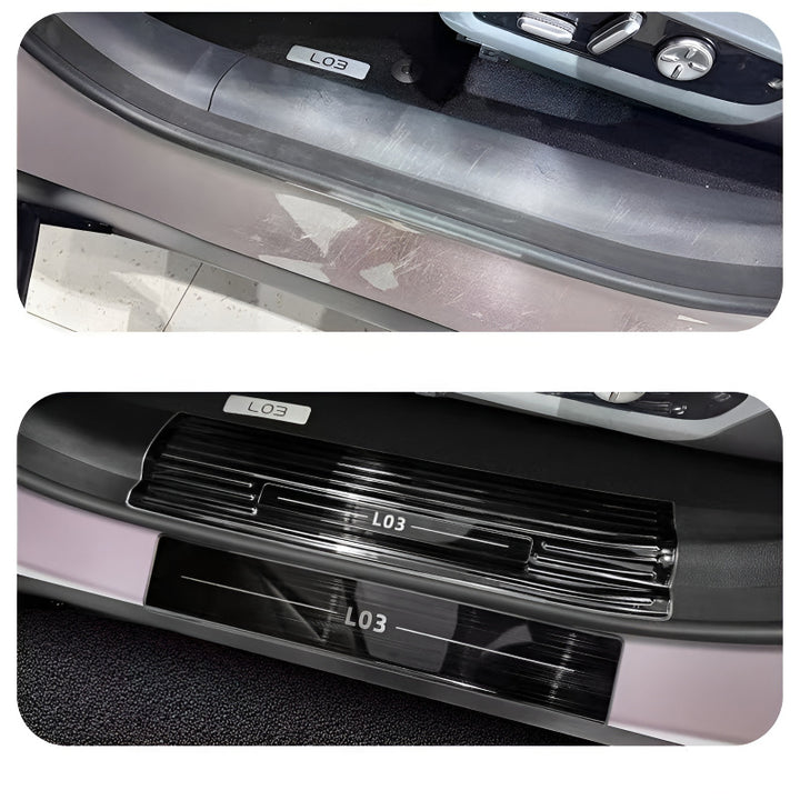 XPENG L03 Door Sill Protection Strips - 8 PCS Front & Rear Set Before and After Installation Comparison