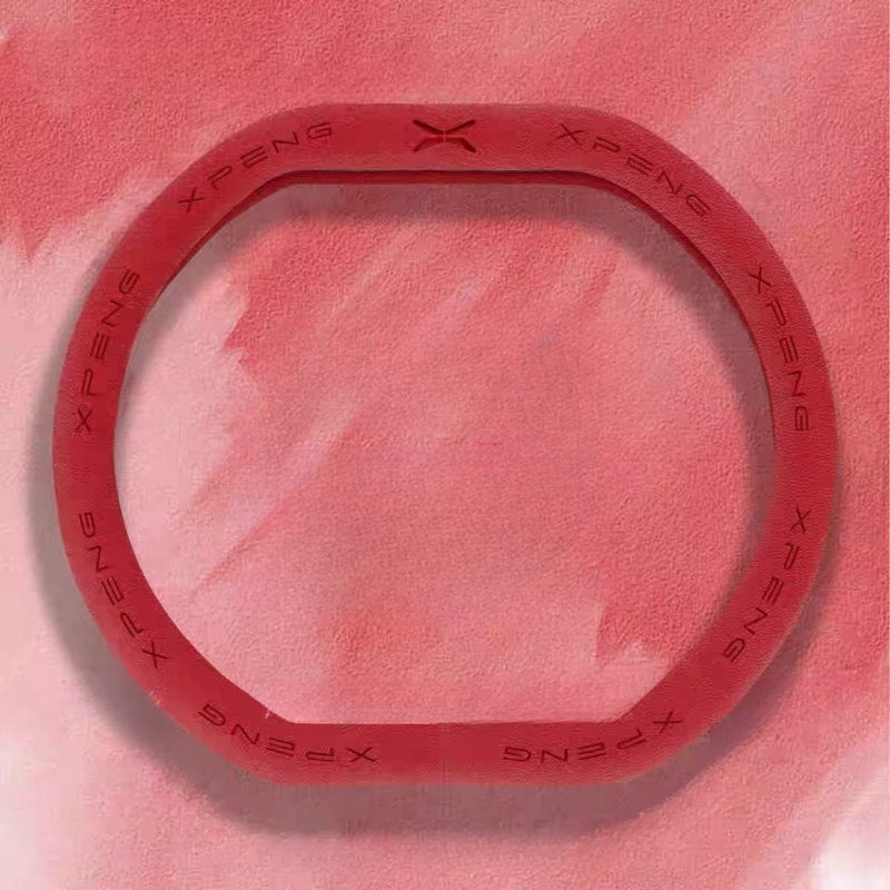 Suede Steering Wheel Cover for XPENG Double-D Type Volcanic Red