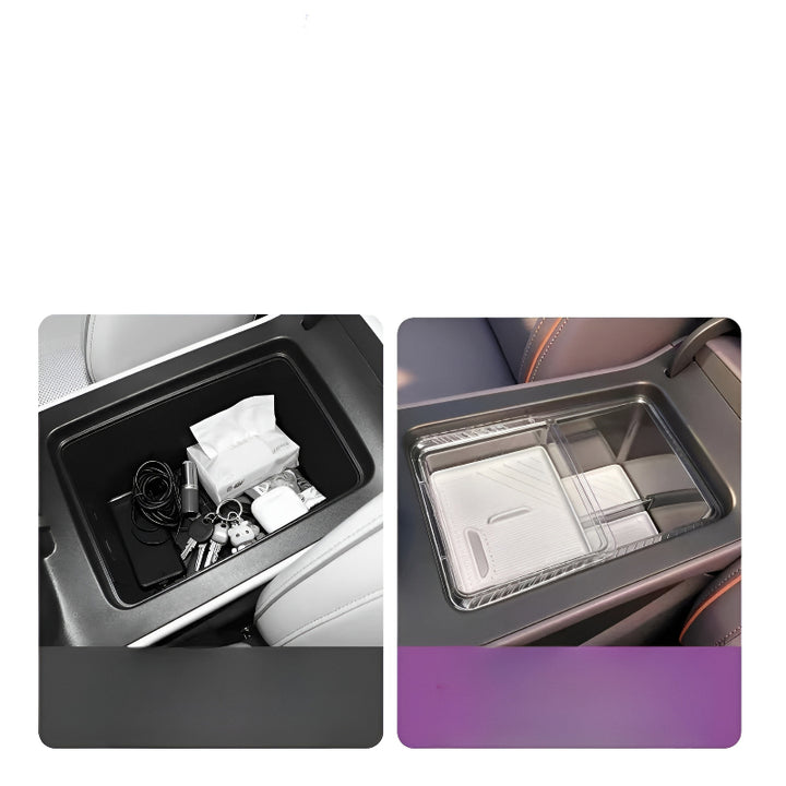 XPENG L03 Armrest Storage Box Before and After Installation Comparison