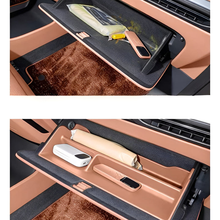 Storage in the Passenger-Side Glove Before and After Installation ComparisonCompartment of the XPENG G9L 