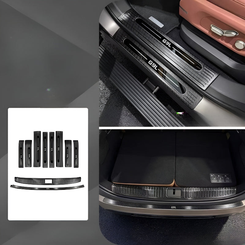 XPENG G9L Door Sill and Trunk Protection Strips 10 Pieces Carbon Fiber Pattern